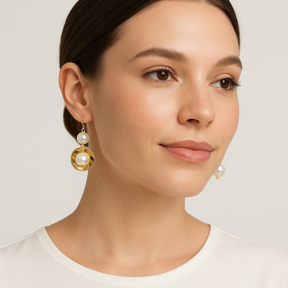 Erica Lyons Gold Tone and Simulated Pearl Dangle Statement Earrings